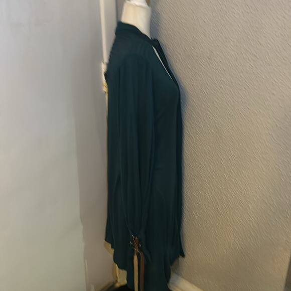 Free People Bridgette Tunic Mini Dress Long Sleeve XS Neck Tie Teal Balletcore - Picture 3 of 10